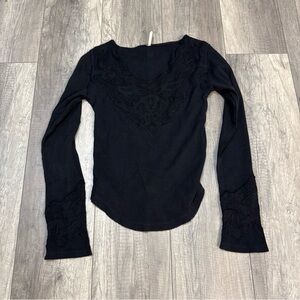 Free People Black Lace Long Sleeve Top
